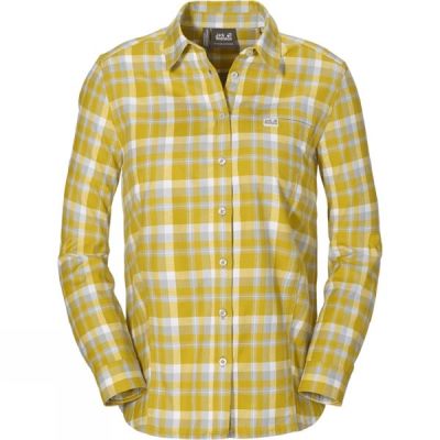 Camisa Jack Wolfskin West Brook OC Manga Larga Mujer - Amarillo / Verde - Chile DKY482691